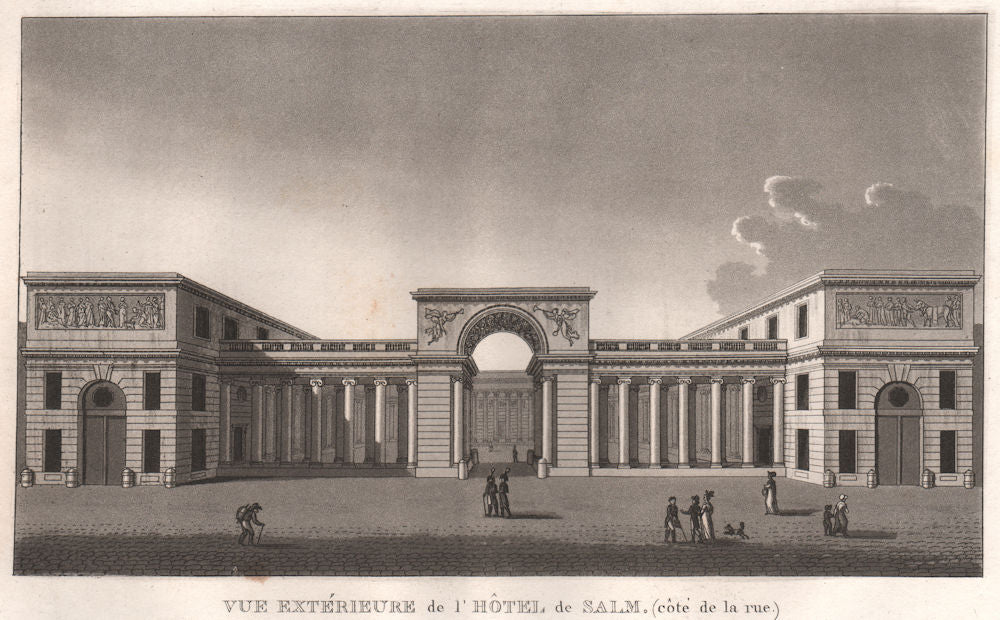 PARIS. Hôtel de Salm.  (côte de la rue) . Aquatint 1808 old antique print